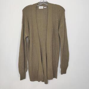 Poof Apparel Open Front Knit Cardigan Sweater Tan Size Large Casual